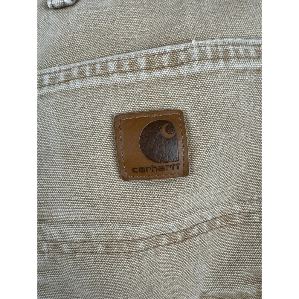 Vintage Carhartt Duck Canvas Carpenter Work Pants Distressed Faded 40x30 Tan